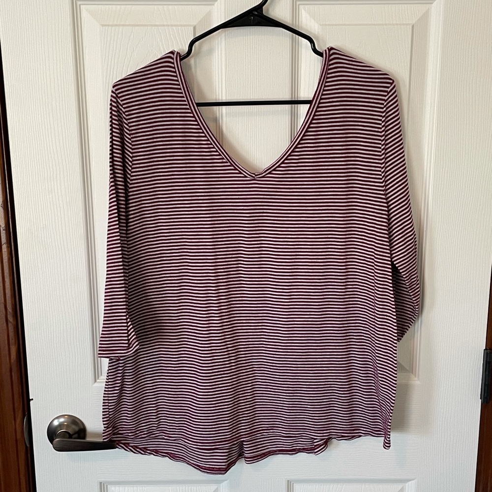 White and burgundy striped top